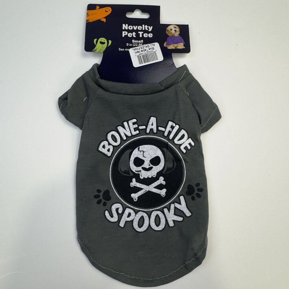 Bone-A-Fide Spooky Novelty Pet Halloween Tee Small Gray Skull Dog Costume NEW